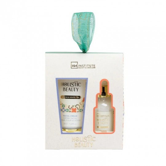 IDC INSTITUTE veido priežiūros rinkinys Holistic Beauty, 2 poz.: 50 ml veido kremas, 30 ml veido serumas su hialurono rūgštimi