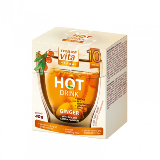 Karštas gėrimas su imbieru, šaltalankiu, 10 pakelių MaxiVita