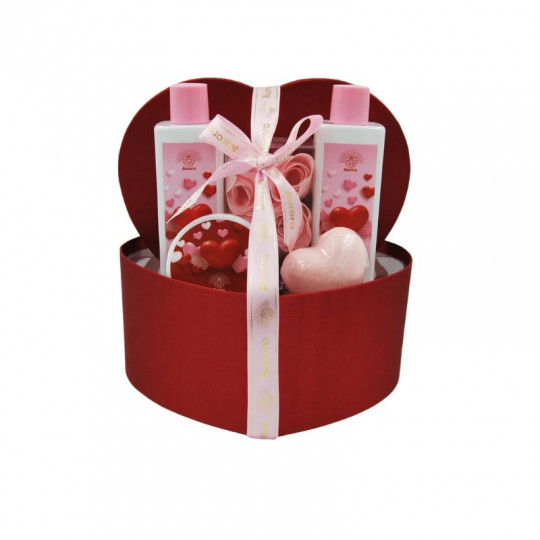 Aurora Love Time bath set in a heart-shaped box, 5 items