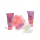 AURORA FOR YOU dovanų rinkinys, 4 pozicijos, Lotus Flower 2x60ml dušo žėlė, kūno losijonas, 70 g vonios druska, kempinė