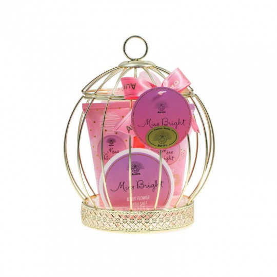 AURORA FOR YOU dovanų rinkinys, 4 pozicijos, Lotus Flower 2x60ml dušo žėlė, kūno losijonas, 70 g vonios druska, kempinė