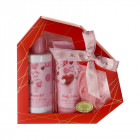 AURORA dovanų rinkinys Širdelė, 3 pozicijos, Peony & Cherry Amber 200ml dušo žėlė, 100ml kūno losijonas, kempinė