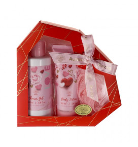 Aurora Valentine’s Day heart-shaped bath set, 3 items, Peony & Cherry Amber