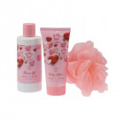 AURORA dovanų rinkinys Širdelė, 3 pozicijos, Peony & Cherry Amber 200ml dušo žėlė, 100ml kūno losijonas, kempinė