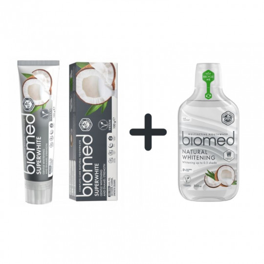 BIOMED SUPERWHITE dantų pasta + burnos skalavimo skystis, 100g + 500ml