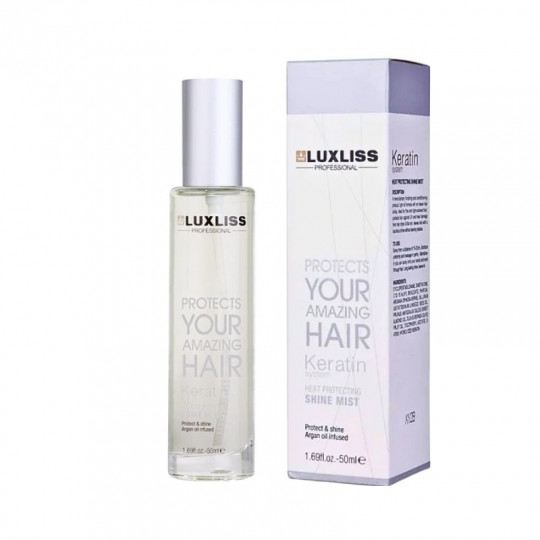 LUXLISS dulksna plaukams apsauganti nuo karščio su argano aliejumi Keratin System, 50 ml