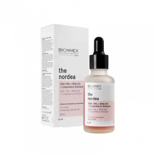 BIONNEX Nordea AHA 10% + BHA 2% Exfoliate + Lingonberry, veido šveitiklis, 30 ml