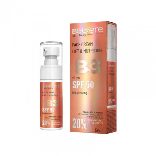 BELLE JARDIN Belvere SPF 50 B3 atkuriamasis veido kremas, 50 ml
