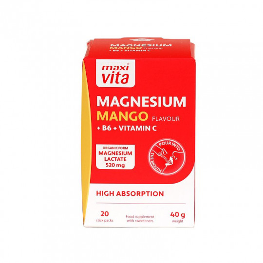 Magnis mangų skonio su vitaminais B6 ir C, 20 pakelių MaxiVita
