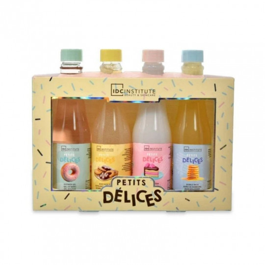 IDC INSTITUTE vonios rinkinys Petits Delices, 4x200 ml (dušo želė, losjonas, šveitiklis, putos voniai)