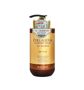 3W CLINIC Collagen & Luxury Gold 3 in 1 plaukų šampūnas su auksu, 750 ml