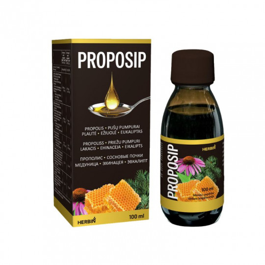 PROPOSIP 100 ml ( sirupas nuo kosulio, gerklei, kvėpavimo sistemai, imunitetui) HERBIN