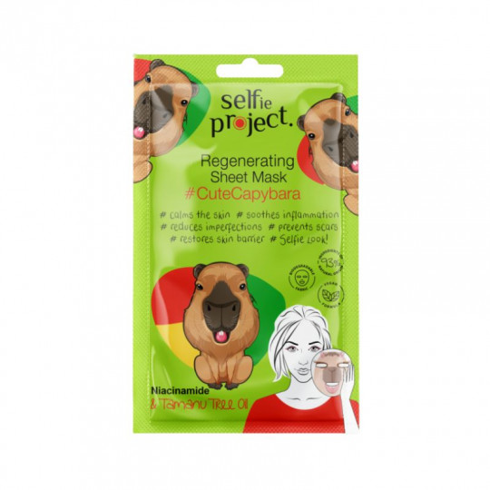 SELFIE PROJECT lakštinė kaukė veidui atstatomoji CuteCapibara, 15 ml