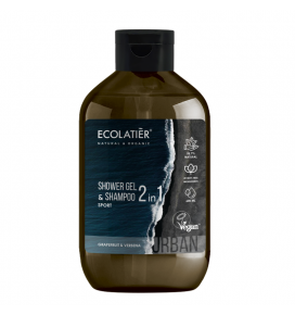 ECOLATIER URBAN dušo želė ir šampūnas vyrams 2/1 Greipfrutas ir Verbena, 600 ml