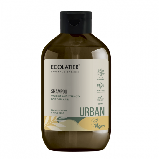 Ecolatier šampūnas apimčiai ploniems plaukams Augaliniai proteinai ir alavijas, 600 ml