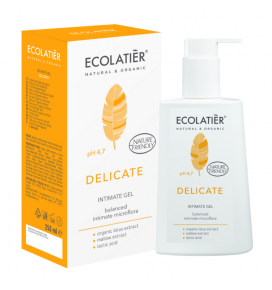 ECOLATIER intymios higienos gelis "Delicate", su organiniu lotoso ekstraktu, 250 ml