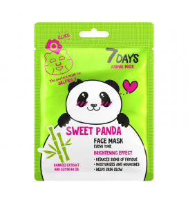 7 DAYS ANIMAL veido kaukė skaistinanti, su bambuko ekstraktu ir sojos pupelių aliejumi Sweet Panda, 28 g