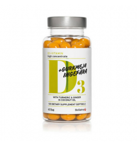 BioSalma D3 vitaminas su ciberžolės ir imbiero ekstraktais, 120 kapsulių